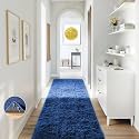 Ophanie Blue Runner Rug for Hallway, 2x6 Bedroom Bedside Living Room Rugs, Non Slip Fluffy Soft Shaggy Carpet for Kids Girls Boys Dorm Nursery Home Decor Aesthetic