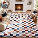 Ophanie Checkered Rainbow Rug for Living Room Bedroom,Colorful Fluffy Soft Cute Fuzzy Area Rugs,Shag Plush Shaggy Bedside Floor 8x10 Furry Carpet for Kids Teen Dorm Decor with Over 99 pcs Pile fibers