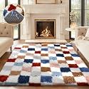 Ophanie Checkered Rainbow Rug for Living Room Bedroom,Colorful Fluffy Soft Cute Fuzzy Area Rugs,Shag Plush Shaggy Bedside Floor 4x6 Furry Carpet Kids Baby Teen Dorm Decor with Over 99 pcs Pile fibers