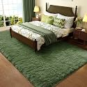 Ophanie Gray Green Rug Grass Area Rugs for Bedroom,4x6 Shag Fluffy Carpet,Fuzzy Furry Plush Soft Cute Kids Baby Girls Shaggy Bedside Floor Carpets for Teen Dorm Decor with Over 99 pcs Pile fibers