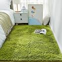 Ophanie Green Grass Area Rugs for Bedroom, 3x5 Shag Fluffy Carpet, Fuzzy Furry Plush Soft Cute Kids Baby Girls Shaggy Bedside Floor Rug for Teen Nursery Decor Aesthetic with Over 99 pcs Pile fibers