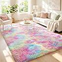 Ophanie Rainbow Colorful Rugs for Living Room 5x8, Unicorn Fluffy Shag Fuzzy Plush Soft Carpets, Floor Shaggy Area Rugs for Bedroom, Carpet for Kids Girls Dorm Nursery Home Decor Aesthetic