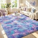 Ophanie Rainbow Purple Mermaid Rugs for Living Room 6x9,Kids Fluffy Shag Fuzzy Plush Soft Carpets,Floor Shaggy Area Rugs for Bedroom,Carpet for Kids Girls Dorm Decor with Over 99 pcs Pile fibers