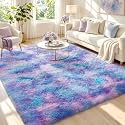Ophanie Rainbow Purple Rug for Bedroom Girls,Unicorn Colorful Mermaid Fluffy Soft Cute Fuzzy Area Rugs,Shag Plush Shaggy 4x6 Furry Carpet for Kids Baby Teen Dorm Decor with Over 99 pcs Pile fibers