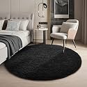 Ophanie Round Rug 4Ft Black Circle Area Rug, Room Decor for Men, Fluffy Fuzzy Bedroom Carpet, Plush Soft Shaggy Living Room Rugs for Kids Home Aesthetic, Nursery with 99 pcs Pile fibers