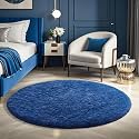 Ophanie Round Rug 4Ft Blue Circle Area Rug, Boys Room Decor, Fluffy Fuzzy Bedroom Carpet, Plush Soft Shaggy Living Room Rugs for Kids Home Decor Aesthetic, Nursery with 99 pcs Pile fibers