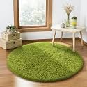 Ophanie Round Rug 4Ft Green Circle Area Rug, Green Room Decor, Fluffy Fuzzy Bedroom Carpet, Plush Soft Shaggy Living Room Rugs for Kids Home Decor Aesthetic, Nursery with 99 pcs Pile fibers