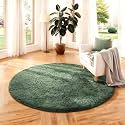 Ophanie Round Rug 4Ft Grey Green Circle Area Rug, Grayish Green Room Decor, Fluffy Fuzzy Bedroom Carpet, Plush Soft Shaggy Living Room Rugs for Kids Home Aesthetic, Nursery with 99 pcs Pile fibers