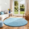 Ophanie Round Rug 4Ft Light Blue Circle Area Rugs, Fluffy Fuzzy Small Bedroom Carpet 4 Foot, Plush Shag Floor Living Room Circular Aesthetic Home Decor for Kids Teen Boys Baby with 99 pcs Pile fibers