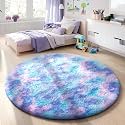 Ophanie Round Rug 4Ft Tie-Dye Rainbow Purple Circle Area Rug, Fluffy Fuzzy Bedroom Carpet,Plush Soft Shaggy Indoor Floor Colorful Living Room Rugs for Kids Home Decor Aesthetic with 99 pcs Pile fibers