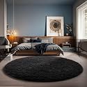 Ophanie Round Rug 5Ft Black Circle Area Rug, Room Decor for Men, Fluffy Fuzzy Bedroom Carpet, Plush Soft Shaggy Living Room Rugs for Kids Home Aesthetic, Nursery with Over 99 pcs Pile fibers
