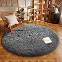 Ophanie Round Rug 5Ft Grey Circle Area Rugs,Fluffy Fuzzy Bedroom Carpet 5 Foot,Plush Shag Indoor Floor Gray Living Room Circular Decor for Kids Teen Boys Baby,Classroom with Over 99 pcs Pile fibers