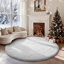 Ophanie Round Rug 5Ft White Circle Area Rug, Aesthetic Room Decor, Fluffy Fuzzy Bedroom Carpet, Plush Soft Shaggy Living Room Rugs for Kids Home Decor, Nursery with Over 99 pcs Pile fibers