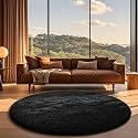 Ophanie Round Rug 6Ft Black Circle Area Rug, Room Decor for Men, Fluffy Fuzzy Bedroom Carpet, Plush Soft Shaggy Living Room Rugs for Kids Home Aesthetic, Nursery with Over 99 pcs Pile fibers