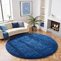 Ophanie Round Rug 6Ft Blue Circle Area Rug, Boys Room Decor, Fluffy Fuzzy Bedroom Carpet, Plush Soft Shaggy Living Room Rugs for Kids Home Aesthetic, Nursery with Over 99 pcs Pile fibers