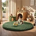 Ophanie Round Rug 6Ft Grey Green Circle Area Rug, Grayish Green Room Decor, Fluffy Fuzzy Bedroom Carpet, Plush Soft Shaggy Living Room Rugs for Decor Aesthetic, Nursery with Over 99 pcs Pile fibers