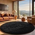 Ophanie Round Rug 8Ft Black Circle Area Rug, Room Decor for Men, Fluffy Fuzzy Bedroom Carpet, Plush Soft Shaggy Living Room Rugs for Kids Home Aesthetic, Nursery with Over 99 pcs Pile fibers