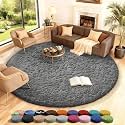 Ophanie Round Rug 8Ft Grey Circle Area Rugs,Large Fluffy Fuzzy Living Room Carpet 8 feet,Plush Shag Solid Indoor Floor Gray Bedroom Circular Decor for Kids Teen Boys Baby,with Over 99 pcs Pile fibers