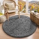 Ophanie Round Rugs 3Ft Grey Circle Area Rug,Christmas Room Decor, Aesthetic Nursery Bedroom Carpet, Fluffy Fuzzy Plush Soft Shaggy Gray Living Room Rugs for Kids Boys Girls Teen Baby Home, Dorm