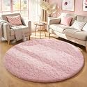 Ophanie Round Rugs 5Ft Pink Circle Area Rug,Fuzzy Bedroom Carpet, Shag Plush Floor Kawaii Christmas Living Room Rugs 5 Foot,Cute Aesthetic Room Decor for Kids Teen Girls Baby Over 99 pcs Pile fibers