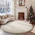 Ophanie Round Rugs 6Ft Ivory Circle Area Rug, Aesthetic Room Decor, Fluffy Fuzzy Bedroom Carpet, Plush Soft Shaggy Cream Living Room Rugs for Kids Home Decor, Nursery with Over 99 pcs Pile fibers