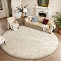 Ophanie Round Rugs 8Ft Ivory Circle Area Rug, Large Living Room Aesthetic Decor, Fluffy Fuzzy Bedroom Big Carpet,Plush Soft Shaggy Cream for Kids Home Nursery with Over 99 pcs Pile fibers