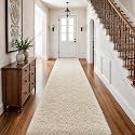 Ophanie Runner Rug for Hallway,2.5x12 Washable Non-Slip Fluffy Soft Bedside Rugs,Bedroom Living Room Shaggy Carpet for Kids Girls Boys Dorm Nursery Decor Aesthetic,Ivory with Over 99 pcs Pile fibers