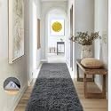 Ophanie Runner Rug for Hallway,2x7 Washable Non-Slip Fluffy Soft Bedside Rugs,Bedroom Living Room Shaggy Carpet for Kids Girls Boys Dorm Nursery Home Decor Aesthetic Grey with Over 99 pcs Pile fibers
