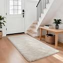 Ophanie Runner Rug for Hallway, 3x6 Washable Non-Slip Fluffy Soft Bedside Rugs, Bedroom Living Room Shaggy Carpet for Kids Girls Boys Dorm Nursery Decor Aesthetic, Ivory with Over 99 pcs Pile fibers