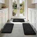 Ophanie Small Rug Washable Non Slip Throw Bedside Area Rugs, Fluffy Soft Mini Bedroom Carpet, 1.5x2.5，1.5x4 and 1.5x5 Rug Set, 3 Piece Black with Over 99 pcs Pile fibers