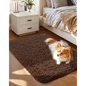 Ophanie Small Rug Washable Non Slip Throw Bedside Area Rugs, Fluffy Soft Brown Mini Bedroom Carpet, Affordable Door Entryway Indoor Inside Front Entrance Dog 2x3 Mat, Home Decor Aesthetic, Nursery