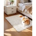 Ophanie Small Rug Washable Non Slip Throw Bedside Area Rugs, Fluffy Soft Mini Bedroom Carpet, Door Entryway Indoor Inside Front Entrance 1.5x2.5 Mat, Home Decor Aesthetic, Ivory