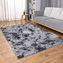 Ophanie Soft Fluffy Shaggy Rugs for Bedroom Living Room Dorm Nursery Home Decor Aesthetic 4x6 Ft Tie-Dyed Black &amp; Light Grey