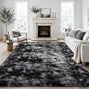 Ophanie Tie-Dyed Black &amp; Grey Area Rugs 8x10 for Bedroom Living Room, Fluffy Shag Fuzzy Carpet, Plush Shaggy Rug, Indoor Carpet for Kids Boys Dorm Home Decor Aesthetic, Nursery with 99 pcs Pile fibers
