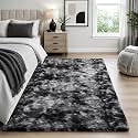 Ophanie Tie-Dyed Black &amp; Grey Area Rugs for Bedroom Living Room, Fluffy Shag Fuzzy Carpet, Plush Shaggy Rug,4x6 Indoor Carpet for Kids Boys Dorm Home Decor Aesthetic, Nursery with 99 pcs Pile fibers