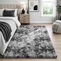 Ophanie Tie-Dyed Grey Area Rugs for Bedroom Living Room, Light Gray Fluffy Shag Fuzzy Carpet,Plush Shaggy Rug,4x6 Indoor Carpet for Kids Boys Dorm Home Decor Aesthetic, Nursery with 99 pcs Pile fibers