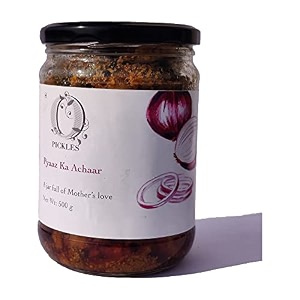 opickles traditional pyaz achaar with homemadehandmade taste - authentic onion pickle no artificial coloursflavours or preservatives classic recipes 500 gram