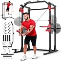 OPPSDECOR Power Cage, 2000LBS Squat Rack with Dual Pulley Cable Crossover System, Multifunctional Power Rack with More Training Attachments for Home Gym, Weight Cage Fits Compact Space