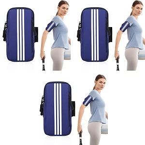 optifit waterproof phone armband arm holder for running jogging hiking anti-slip breathable with adjustable elastic strap zipper pocket for keys earbuds fits up to 67 smartphone blue 3pcs
