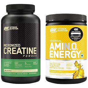 optimum nutrition on amino energy- pineapple 30 servings amp optimum nutrition on micronized creatine powder - 250 gram 83 serves unflavored