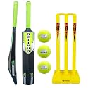 Optimus® Cricket Kit Combo Set - 1 Plastic Bat 8 No. - 13 to 14 Yrs Age, 3 Cricket Tennis Ball, 30 Inch Plastic Stump Set 6 Pcs 4 Bails with 2 Base - Yellow Alpha B
