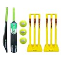 Optimus® Cricket Kit Combo Set - 1 Plastic Bat 8 No. - 13 to 14 Yrs Age, 3 Cricket Tennis Ball, 30 Inch Plastic Stump Set 3 Pcs 2 Bails with Base - Orange Alpha B