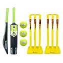 Optimus® Cricket Kit Combo Set - 1 Plastic Bat 7 No. - 11 to 12 Yrs Age, 3 Cricket Tennis Ball, 30 Inch Plastic Stump Set 6 Pcs 4 Bails with 2 Base - Yellow Alpha B