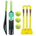 Optimus® Cricket Kit Combo Set - 1 Plastic Bat 8 No. - 13 to 14 Yrs Age, 3 Cricket Tennis Ball, 30 Inch Plastic Stump Set 3 Pcs 2 Bails with Base - Orange Alpha B