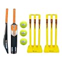 Optimus® Cricket Kit Combo Set - 1 Plastic Bat 8 No. - 13 to 14 Yrs Age, 3 Cricket Tennis Ball, 30 Inch Plastic Stump Set 3 Pcs 2 Bails with Base - Orange Alpha B