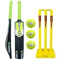 Optimus® Cricket Kit Combo Set - 1 Plastic Bat 8 No. - 13 to 14 Yrs Age, 3 Cricket Tennis Ball, 30 Inch Plastic Stump Set 6 Pcs 4 Bails with 2 Base - Yellow Alpha B