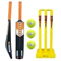 Optimus® Cricket Kit Combo Set - 1 Plastic Bat 8 No. - 13 to 14 Yrs Age, 3 Cricket Tennis Ball, 30 Inch Plastic Stump Set 3 Pcs 2 Bails with Base - Orange Alpha B