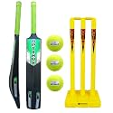 Optimus® Cricket Kit Combo Set - 1 Plastic Bat 8 No. - 13 to 14 Yrs Age, 3 Cricket Tennis Ball, 30 Inch Plastic Stump Set 3 Pcs 2 Bails with Base - Orange Alpha B