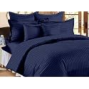 300 TC Microfiber Satin Stripes Plain King Size Double Bedsheet with Two Pillow Covers - (Navy Blue, 90 inch x 100 inch)