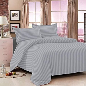 home decor 300 tc microfiber satin stripes plain bedsheet for double bed king 90 inch x 100 inch size with two pillow covers for home-hotels-guest house- grey